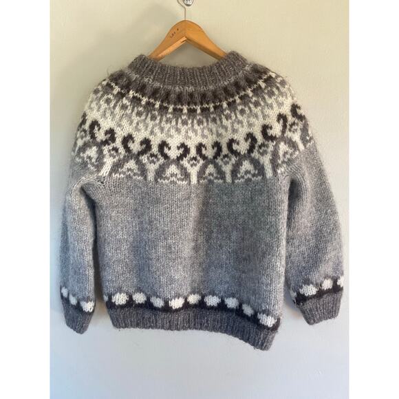 Vintage Hand Knit Wool Icelandic Nordic Sweater Gray Large - Picture 2 of 4